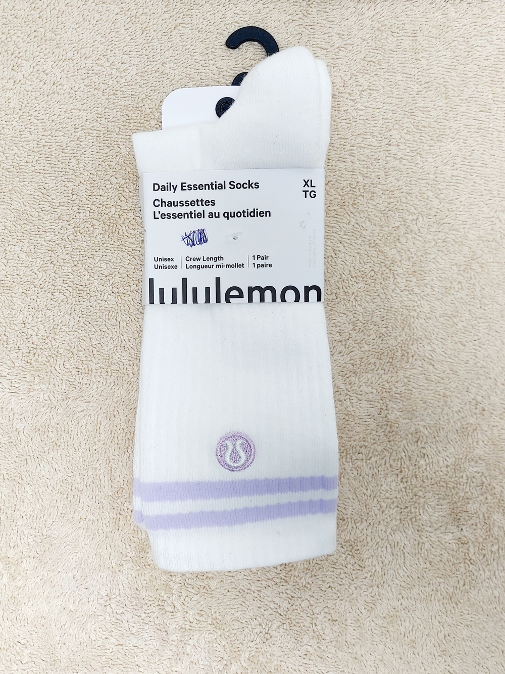 lululemon Athletica Activewear White/Lavender Crew Socks Women's Size XL NWT